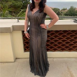 Tadashi evening gown, Metallic/silver/black with beige lining